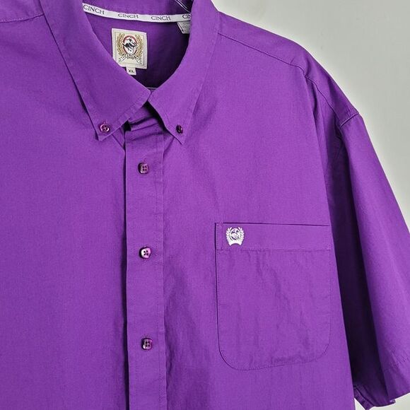 Cinch Size XL Button Down Shirt Short Sleeve Cotton Purple - Picture 7 of 9